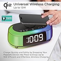 Vista 3 de iHome Alarm Clock Radio with Qi2 Magnetic Wireless Charger, Bluetooth Speaker, and 2 USB Chargers (iBTW282)