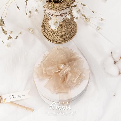 Miniatura 5 de Ribbli Cinta de organza champán, 12 pulgada x 50 yardas, cinta transparente champán para envolver regalos, envoltura de galletas, decoración de