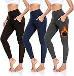 NEW YOUNG 3 Leggings doublés de polaire avec des poches pour les femmes Thermique haute taille doux Yoga pantalons d'entraînement d'hiver