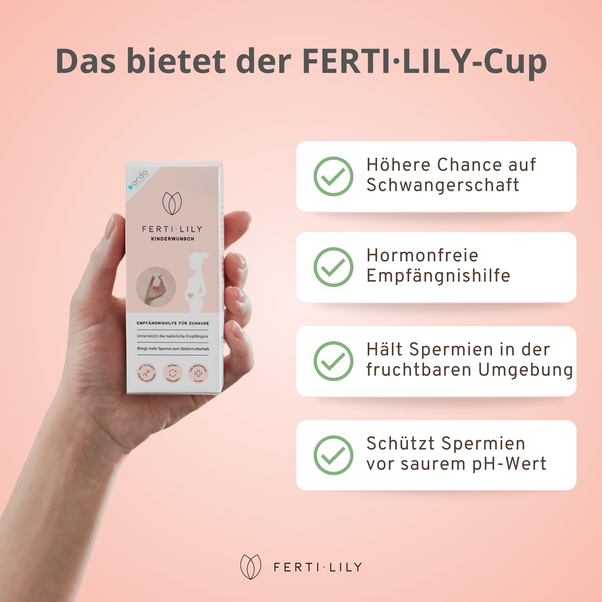 Ardo FERTI-LILY Kinderwunsch Empfängnishilfe, Schwangerschafts Hilfsmittel - natürlich sanft hormonfrei - Anwendung für zuhause, 100% medizinisches Silikon, Babyplanung & Schwanger werden