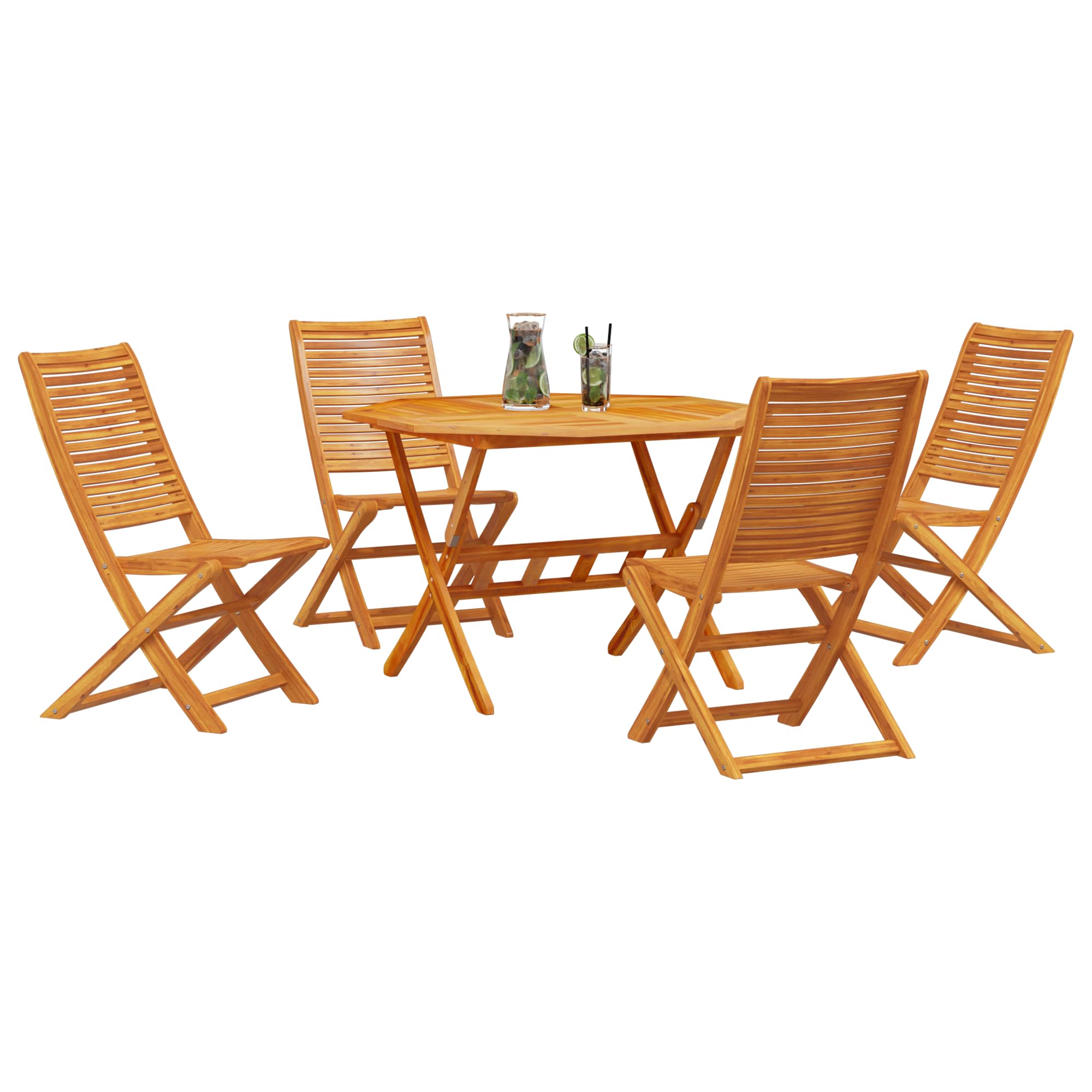 Juego de mesa y sillas plegables de madera maciza de acacia para terraza, balcón, muebles plegables robustos con estilo rústico y fácil almacenamiento