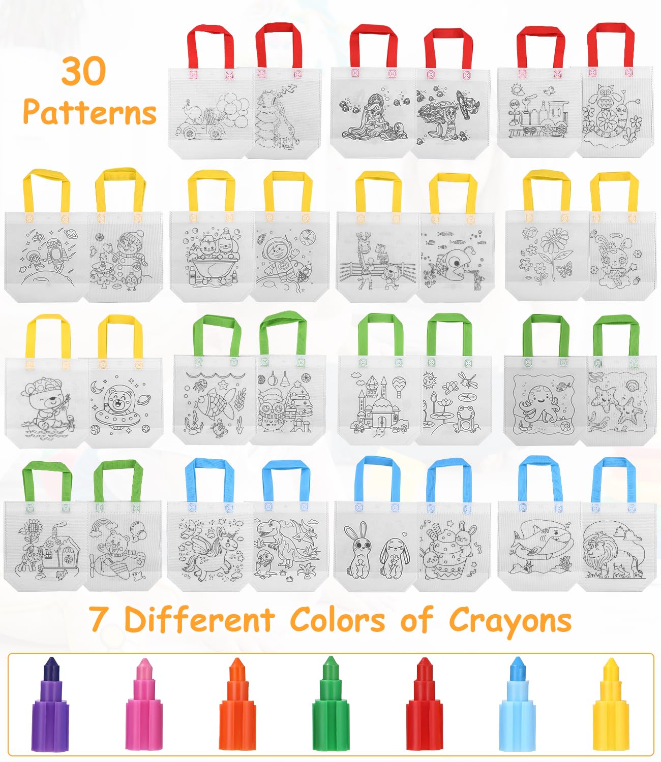Set 30 Sacchetti Stoffa Da Dipingere Per Bambini – 15 Borse Fai Da Te E 15 Matite Colorate Impilabili 7 In 1 - 2