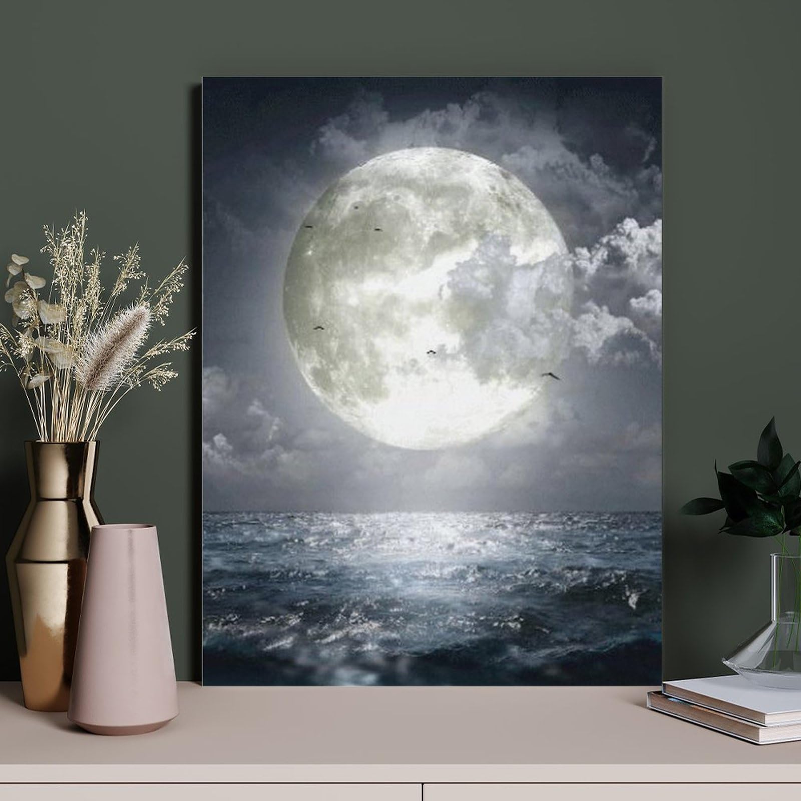 Amazon.co.jp: 絵画 海の上に輝く満月インテリア 絵画 幻想的な夢の