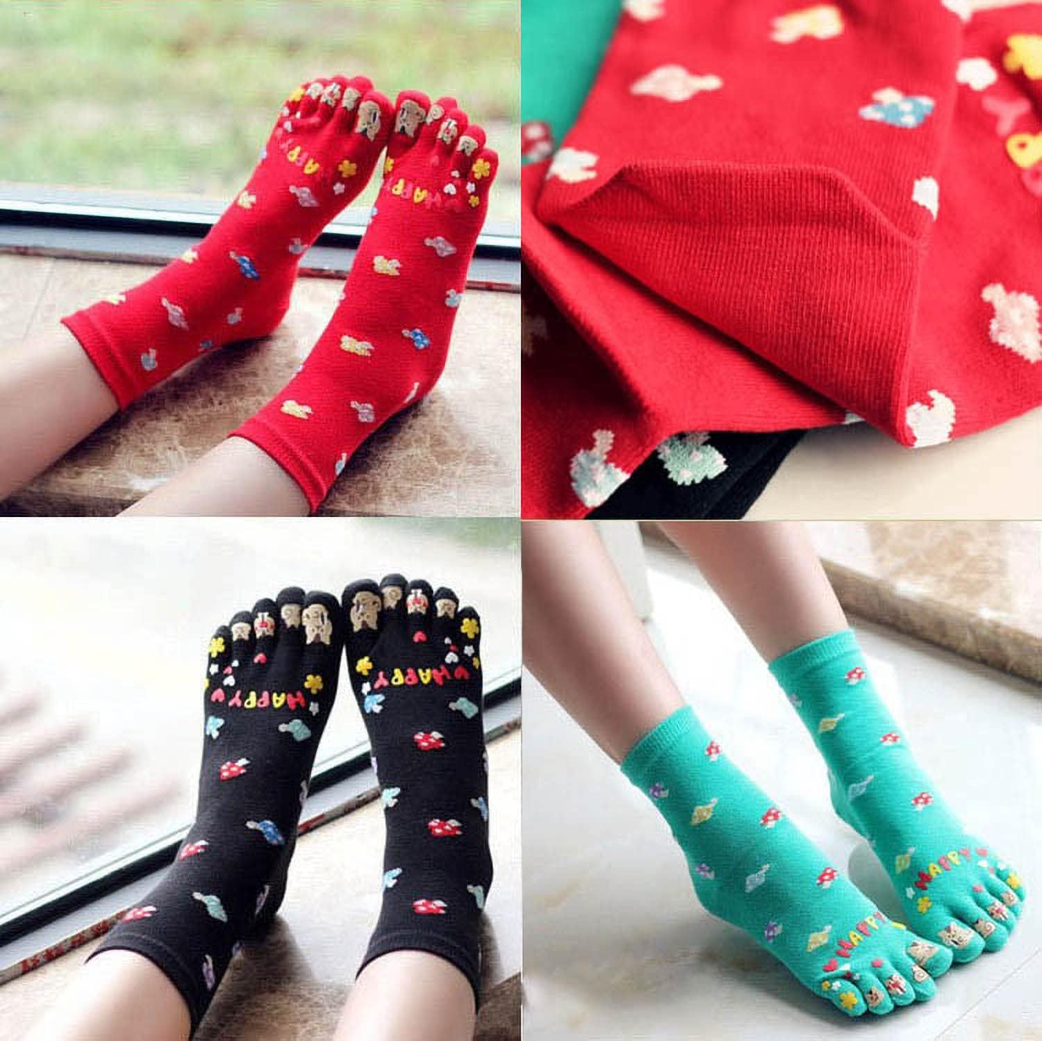 IXITON Women's Toe Socks Five Fingers Socks Cute animal pattern socks Funny cartoon Sports Toe socks - Image 2