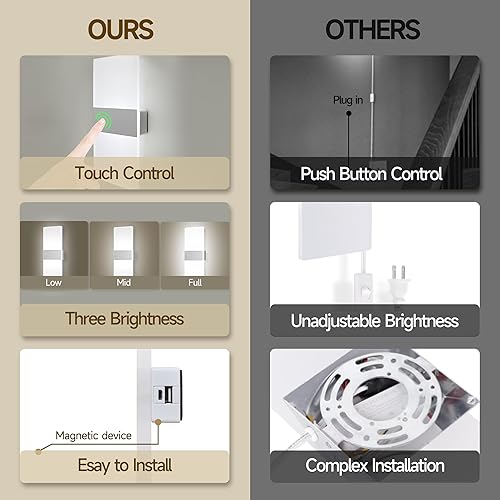 Miniatura 7 de Juego de 2 apliques de pared, lámpara de pared regulable con control táctil, apliques de pared LED recargables, luces de pared a pilas, lámpara de