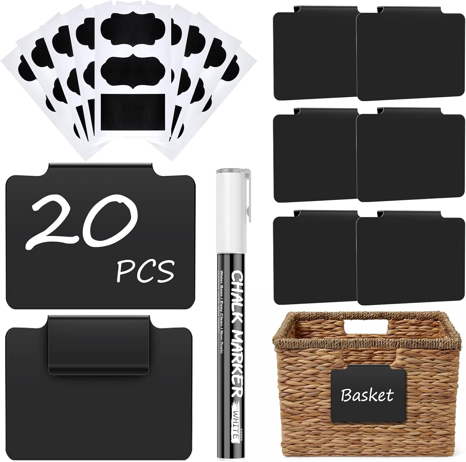 66Pcs Set of Basket Labels 20Pcs Erasable Clip On Labels