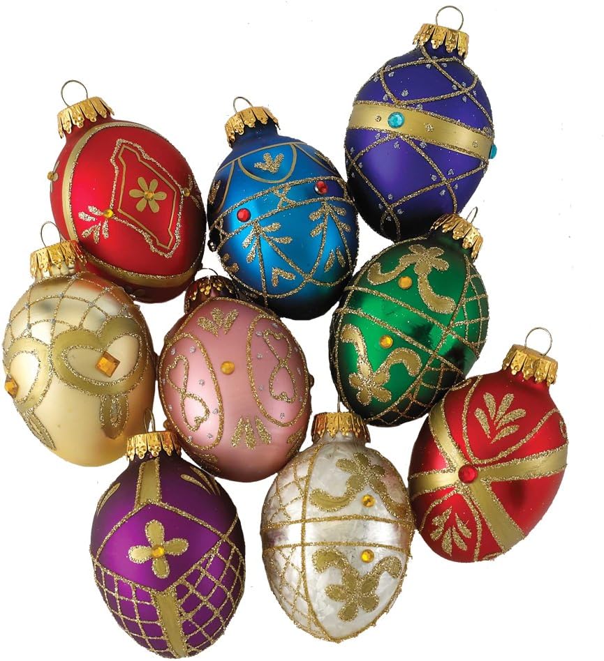 Kurt S. Adler Glass Decorative Egg Ornament, 45mm, Set of 9, Multicolored (GG0517)