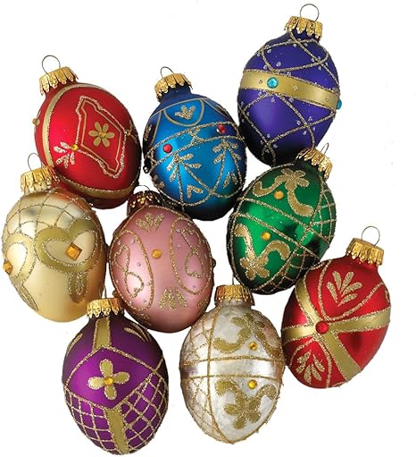Kurt S. Adler Glass Decorative Egg Ornament, 45mm, Set of 9, Multicolored (GG0517)