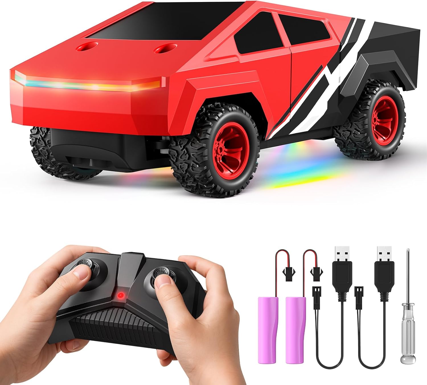 HOMETALL Remote Control Car RC Trucks - 2WD RC Truck Toy RC Cars for All Terrain, 1/24 Scale Pick-up Hobby Monster Truck Toys 2.4GHz Off-Road Vehicles Kids Gifts for Boys/Girls Age 3+, Red
