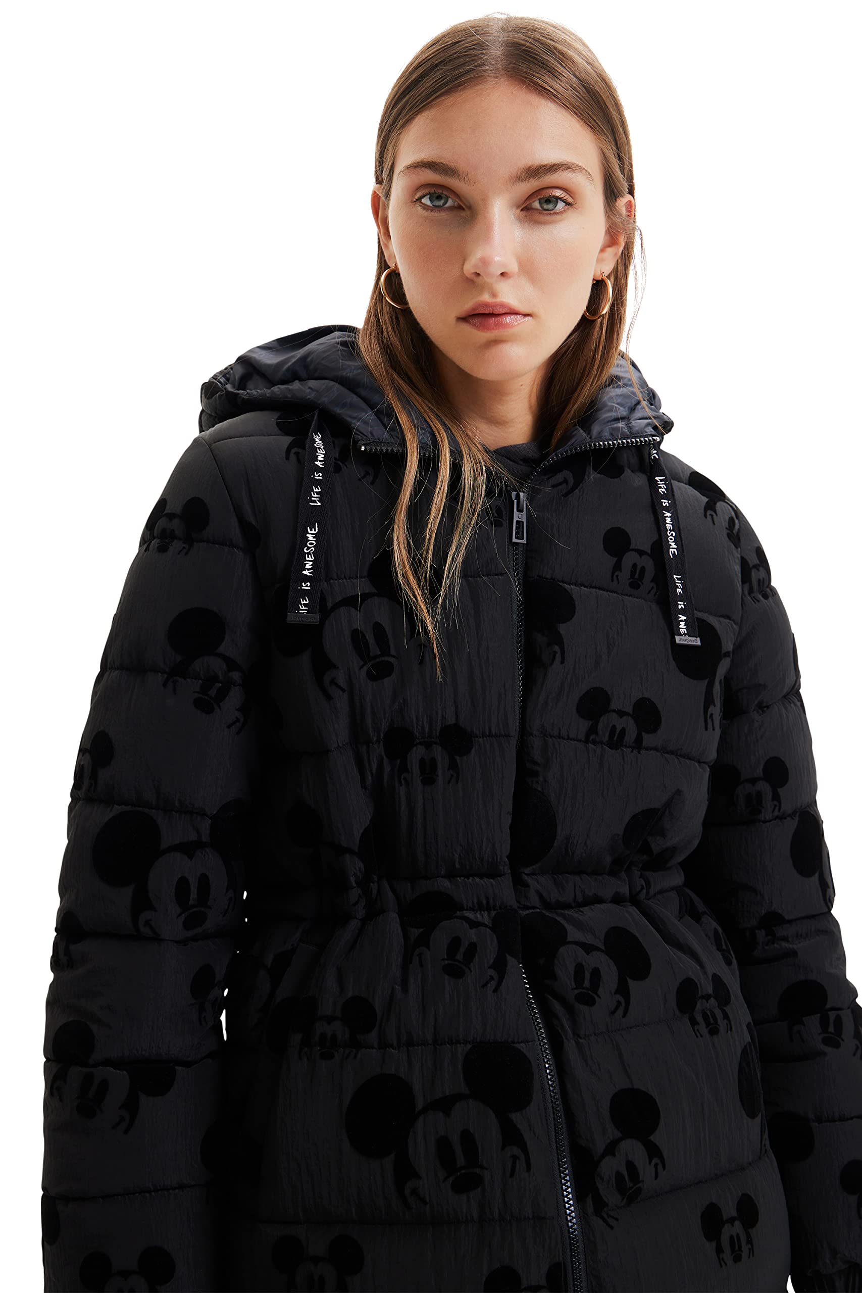Desigual Padded_mickey, 2000 Black, CAPPOTTO LUNGO IMBOTTITO Donna