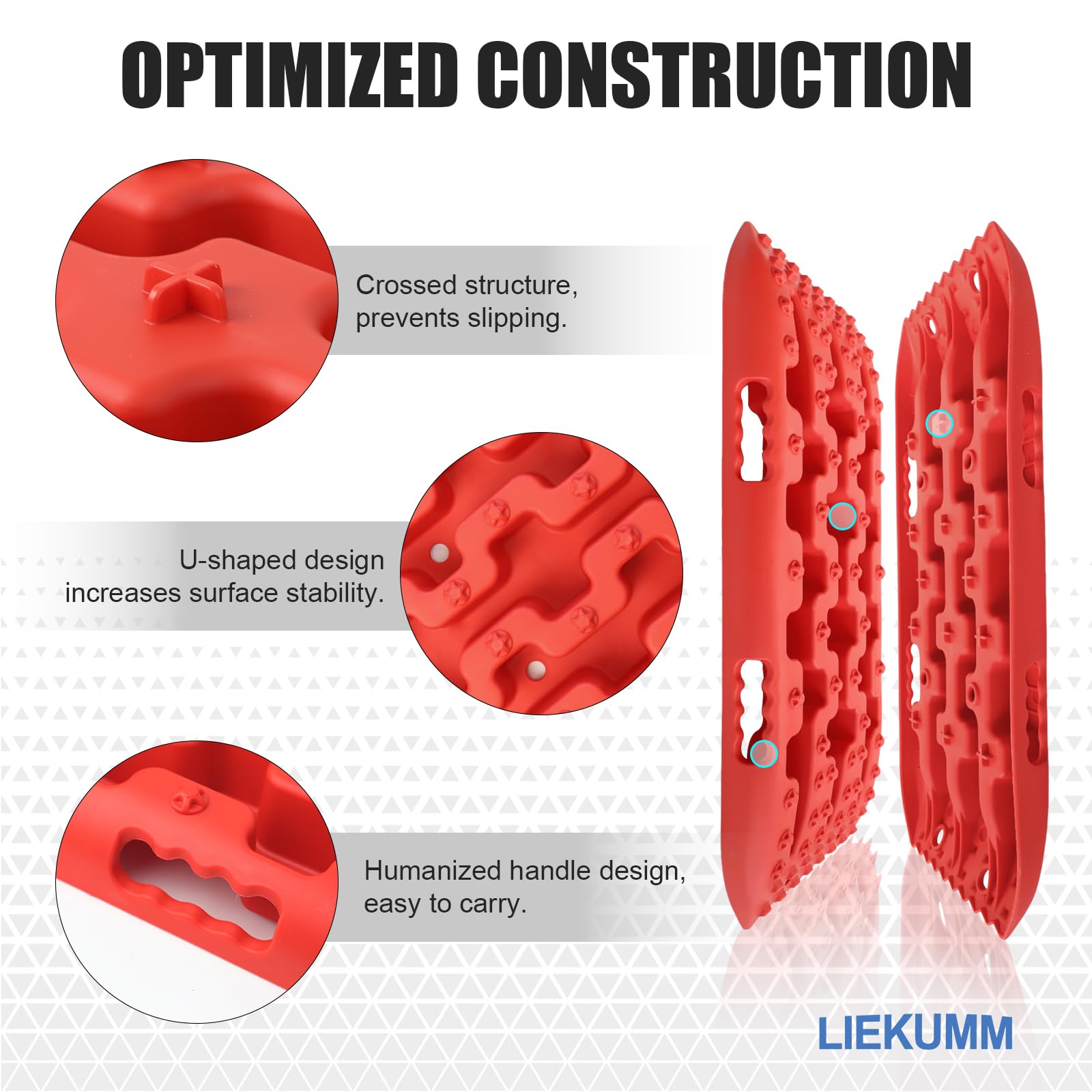 LIEKUMM 2 piste di recupero rosse resistenti, capacità 7 tonnellate, tavole di trazione fuoristrada per sabbia/fango/neve, tracce di recupero per 4x4, SUV, pickup, veicoli fuoristrada, ATV, auto