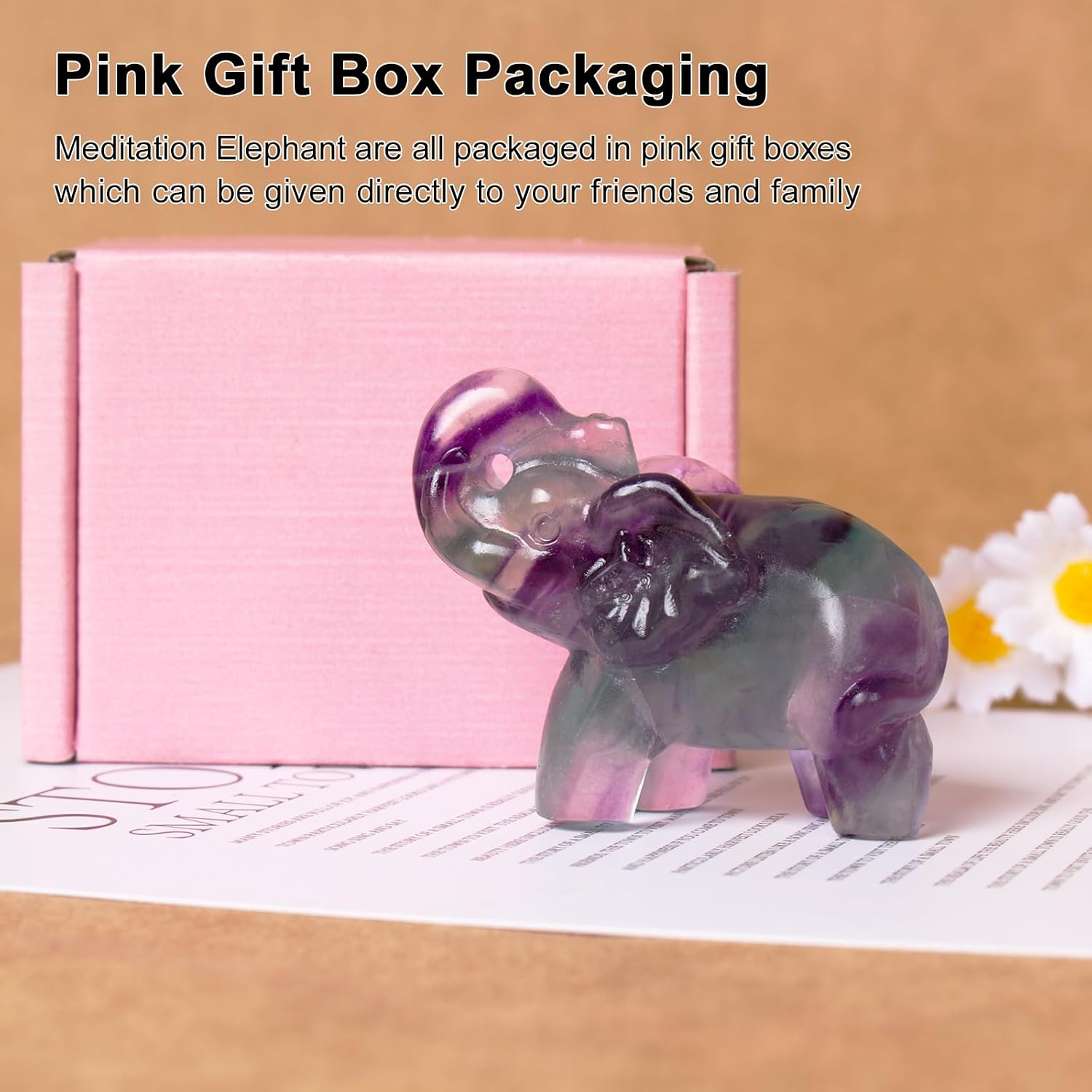 2 Inch Rainbow Fluorite Crystal Elephant Sculpture Handcrafted Healing Stone Animal Figurine Spiritual Home Decor Lucky Charm Gift for Wealth Success Positive Energy and Meditation Lovers image 5