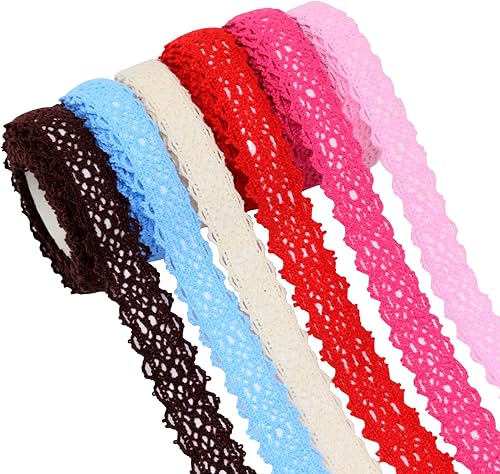 Miniatura 8 de Honbay 6 rollos de cintas de encaje, cintas decorativas con patrón de encaje, cintas adhesivas Washi, cinta adhesiva para cajones de álbumes de A,B