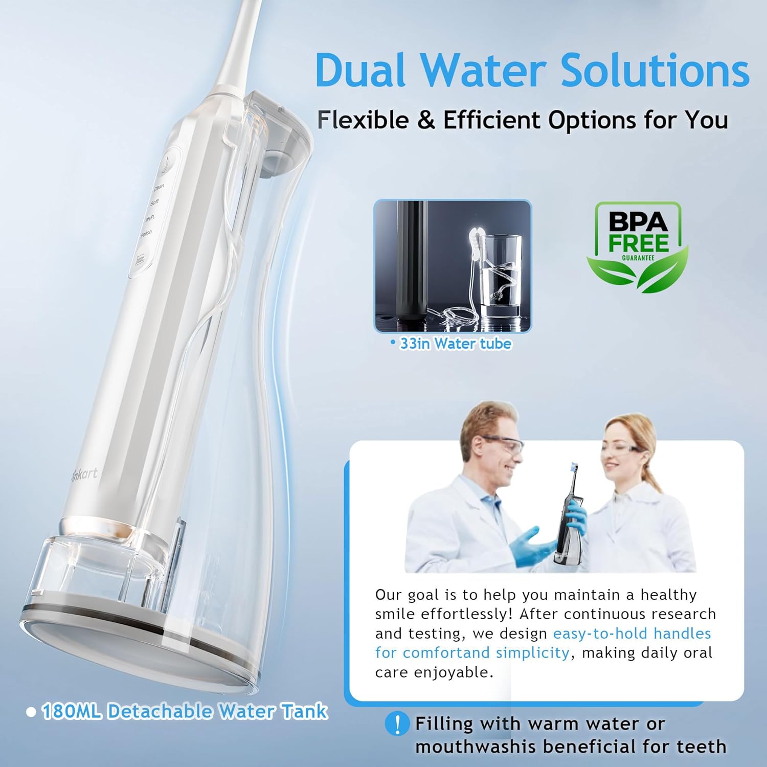 Pinkart 3 in 1 Electric Toothbrush with Water Flosser Combo for Adults, Toothbrush Flosser Combo in One, 8 Brush Heads, Flosser Tip, 180ML Water Tank, Rechargeable Portable Oral Irrigator (White)