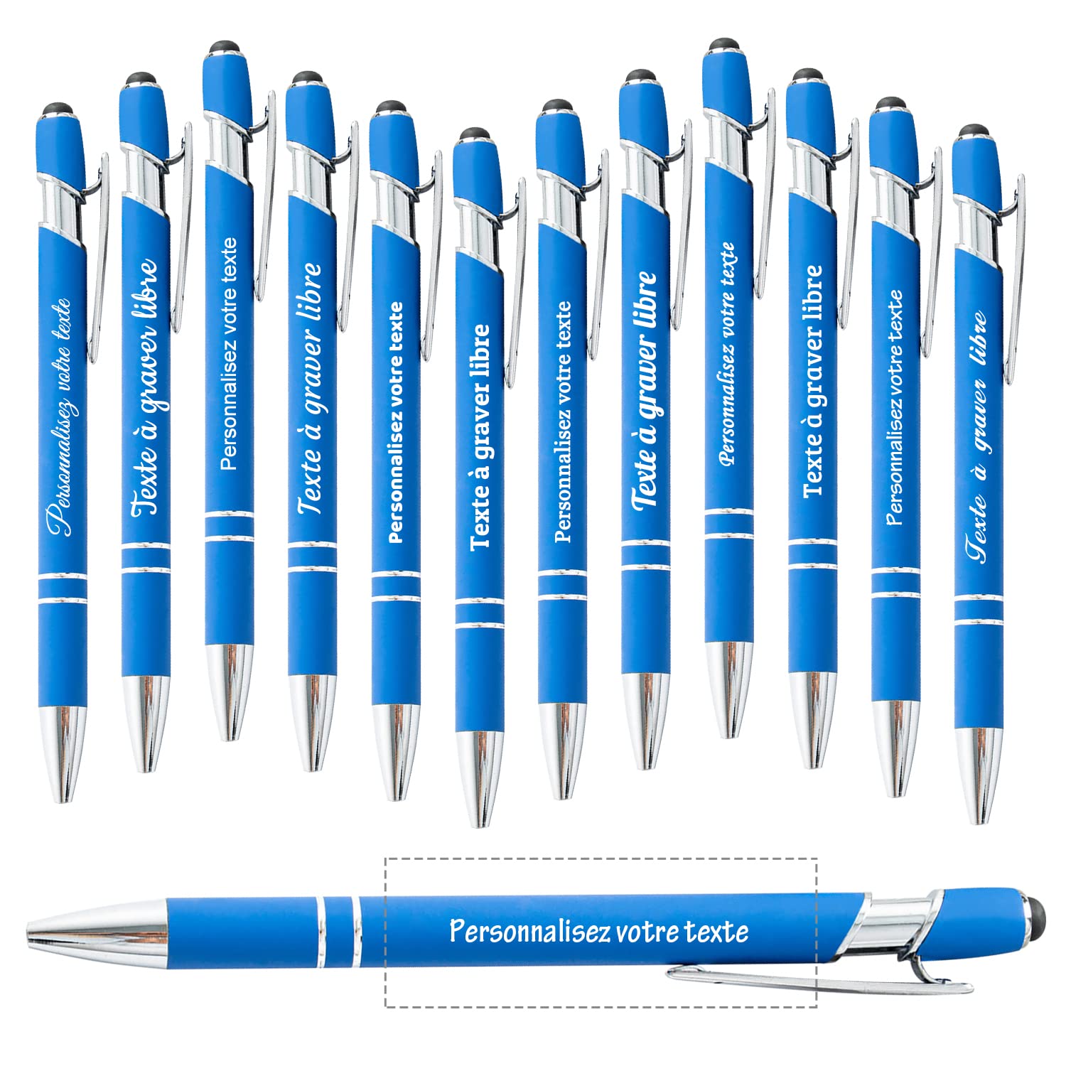 Brocade Creek 60 personalised ballpoint pens with names, with soft touch screen pens, dual purpose pens for study, office, smooth writing, black ink pens