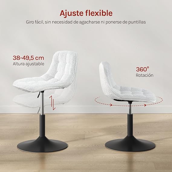 WOLTU Vanity Stool with Backrest, Chenille, White