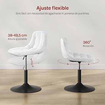 WOLTU Vanity Stool with Backrest, Chenille, White