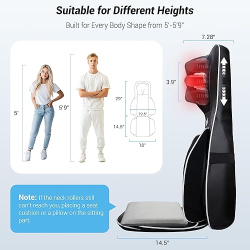 Miniatura 8 de Mynt Masajeador de espalda y cuello para aliviar el dolor de tejido profundo, masajeador de acupresión Shiatsu 3D con calor, masajeador de asiento