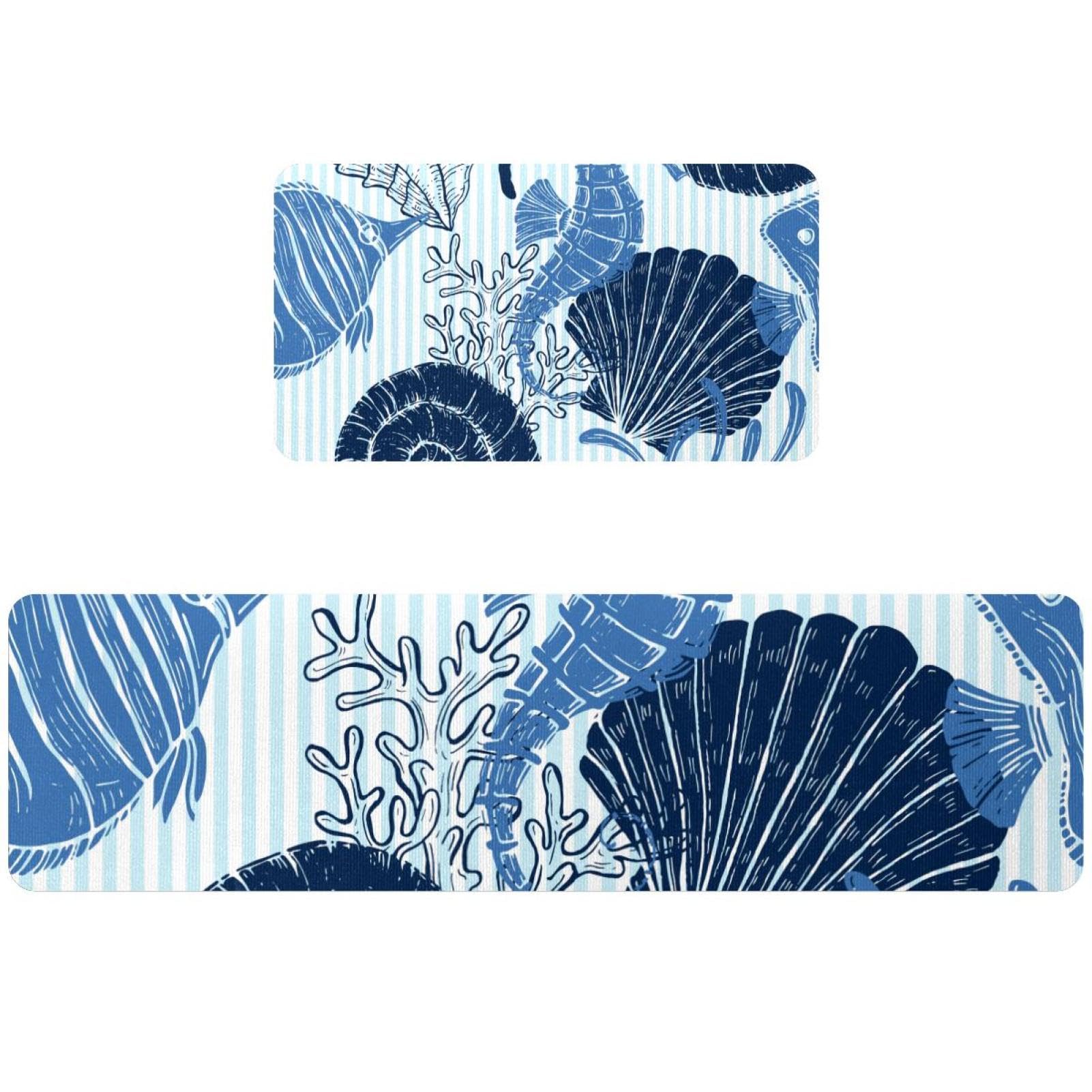 Alfombrillas de cocina estampadas de caballito de mar con base lavable y absorbente