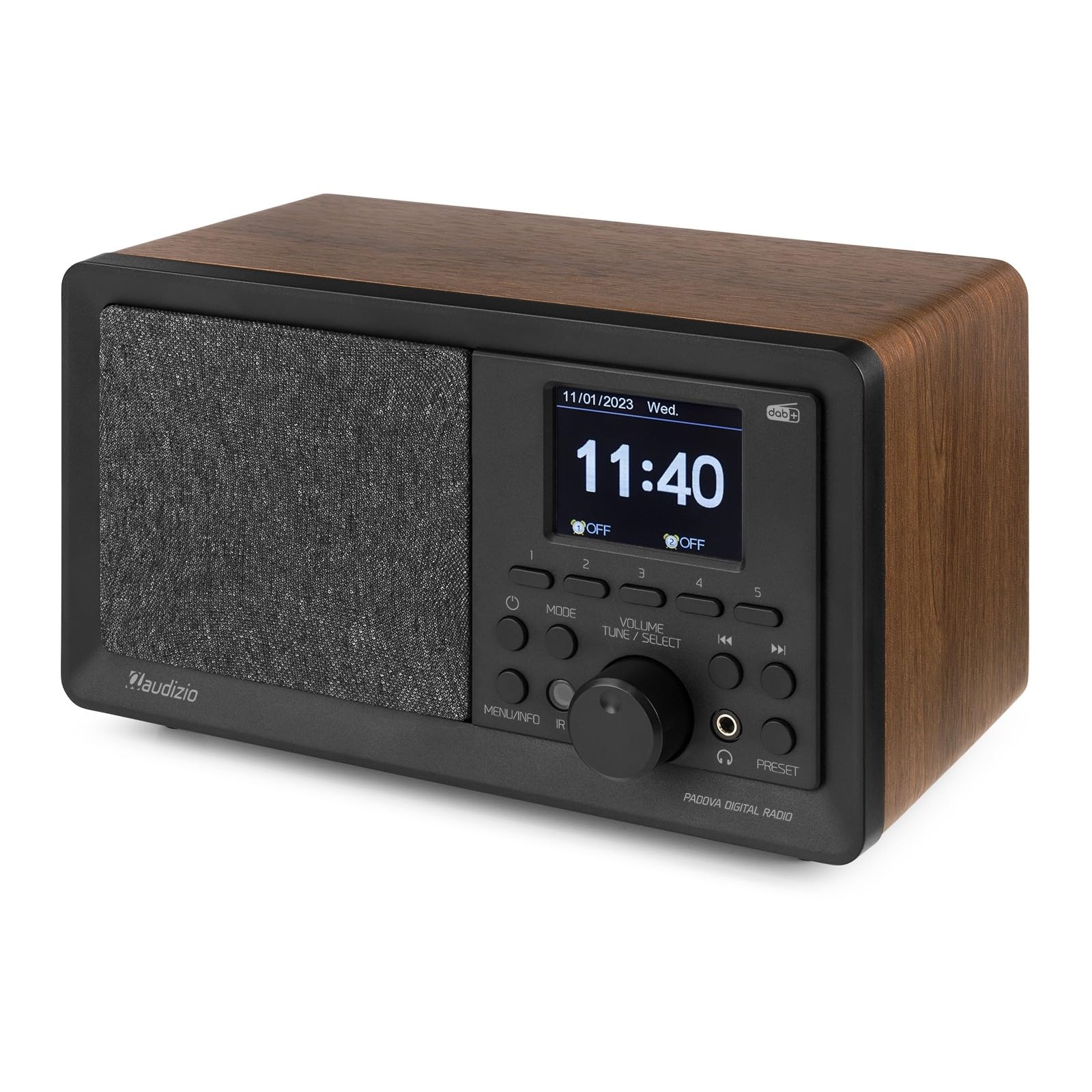 Audizio Padova Radio Dab+ avec Bluetooth - Bois, avec Fonction Réveil, Haut-Parleur Intégré, Lecteur MP3, Stations Pré-Réglables, Idéale pour Écouter Vos Radios Préférées Partout