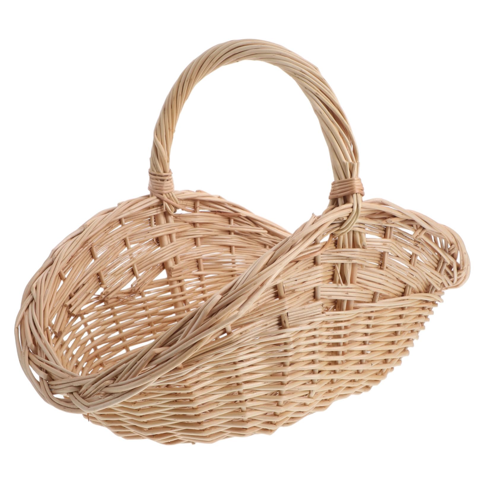 Gatuida Cesta de Mimbre Tejida Mano para Almacenamiento Multifuncional con Asa Portátil para Frutas Verduras Huevos y Picnics Exteriores