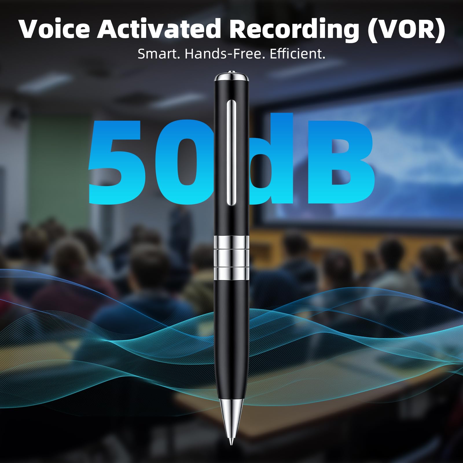 Pluma Grabación de Voz de 64 GB - Grabadora de Voz automática y Continua Mediante activación rotativa, Grabadora de Voz Espía Discreta para Cursos, Reuniones, Entrevistas (Negro)