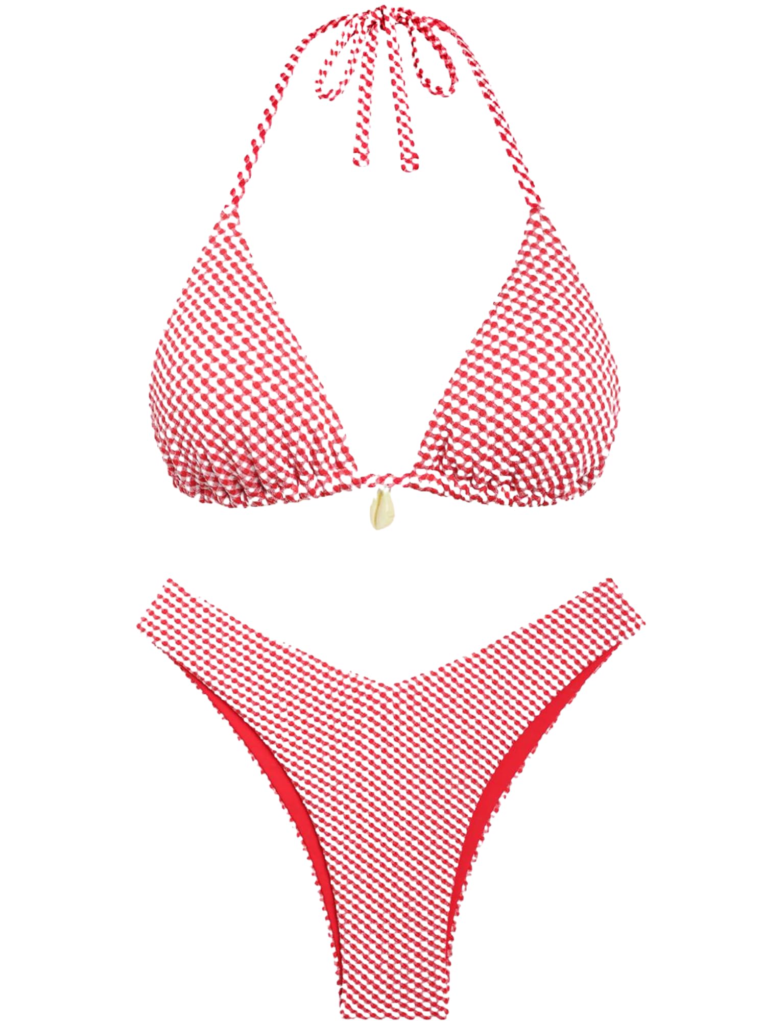 ZAFUL Women's Triangle Bikini Multiway Fishnet Tie Side Bandeau Halter String Bikini Set Two Piece Swimsuit Bathing Suits