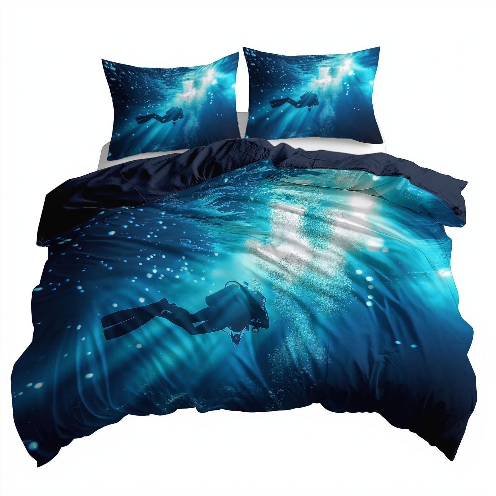 Générique Niebieska poszwa na kołdrę 220x240 cm Zestaw pościeli oceanicznej, sportowa poszwa na kołdrę z dużymi dnem nurek dwustronna poszwa na kołdrę - Miękka i oddychająca antyalergiczna pościel z 2