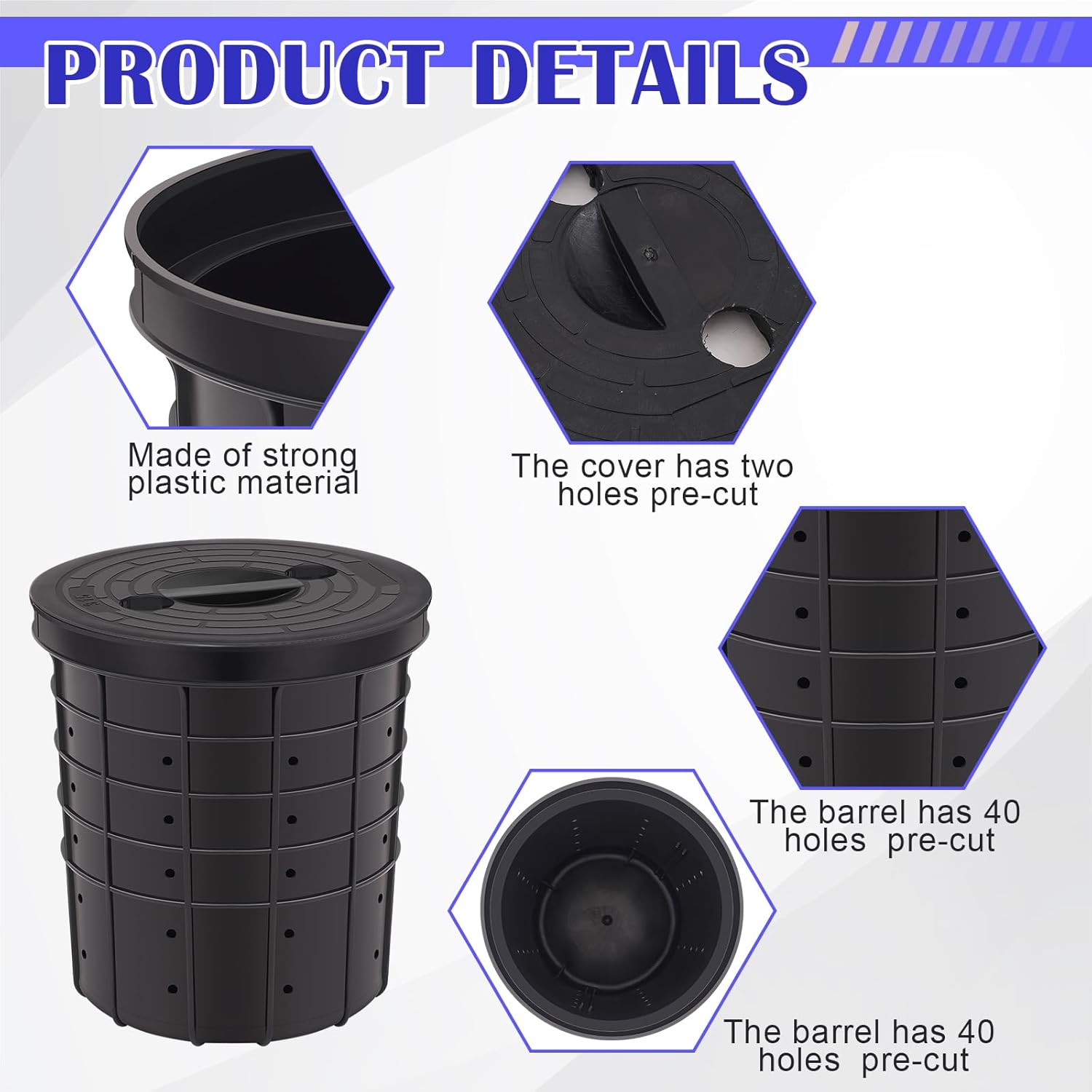 Perforated Sump Basin with Lid Sump Pump Basin Bucket with Drilled Holes for Crawl Spaces,Yards,Patios and Driveways(Black,13 x 11.4 x 15 Inch)
