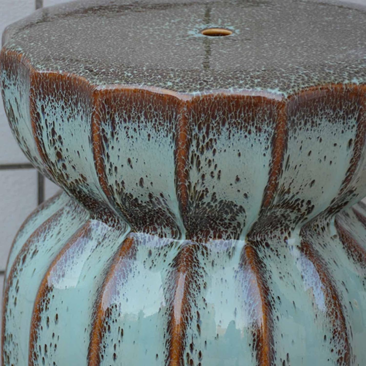 Decorative garden stools, Modern Light Luxury Ceramic Stools, Retro Lotus Ceramic Drum Stools, Round Pier Chairs, Suitable for Balconies and Open-air Gardens.(G)