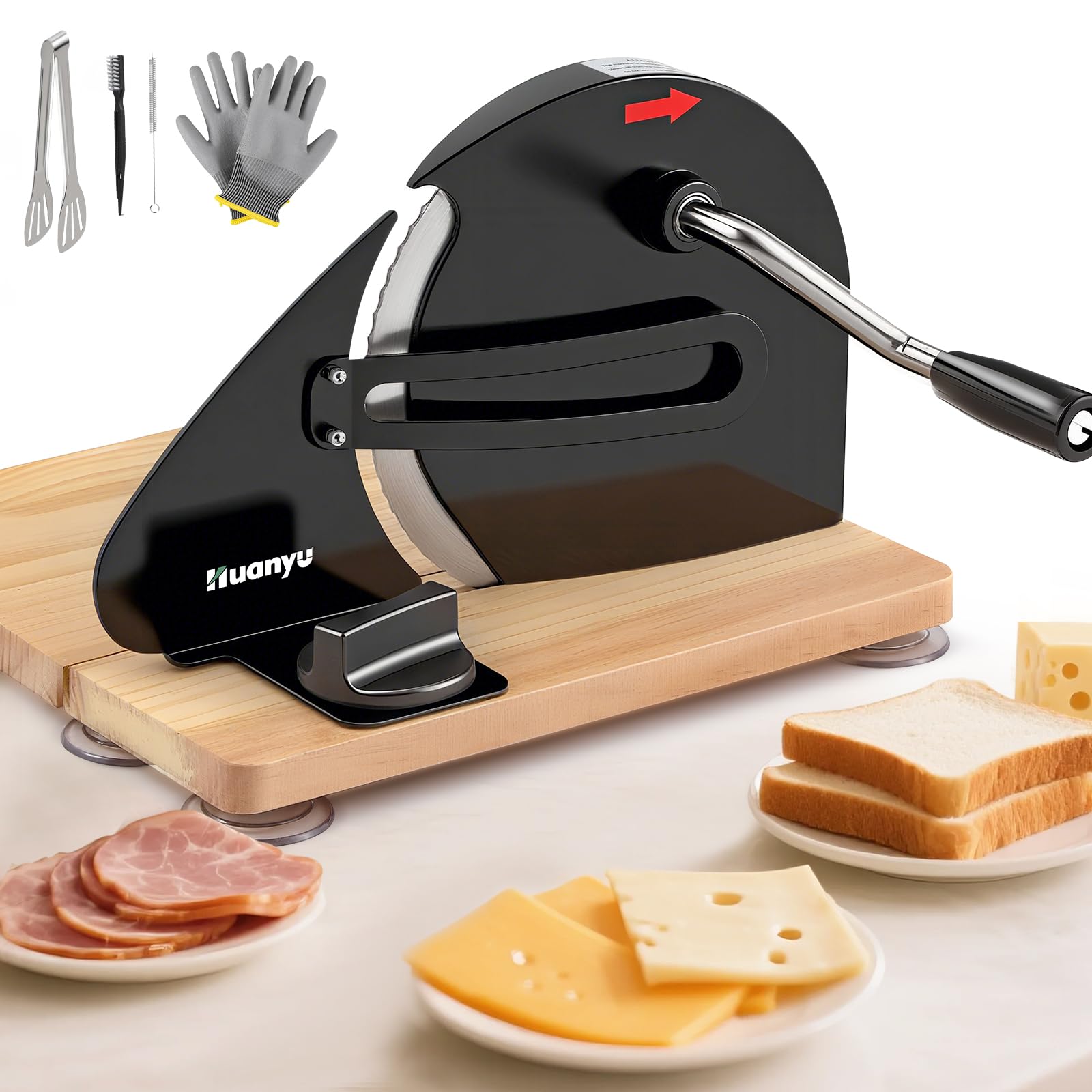 Huanyu Affettatrice manuale per pane con spessore regolabile da 0 a 2 cm Affettatrice pieghevole per pane a lievitazione naturale con ventose (Nero)