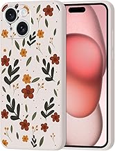 Case Compatible with iPhone 15, Shockproof Silicone Case with Flower Design Soft Anti-Scratch Protection Cover, Leaves Flowers