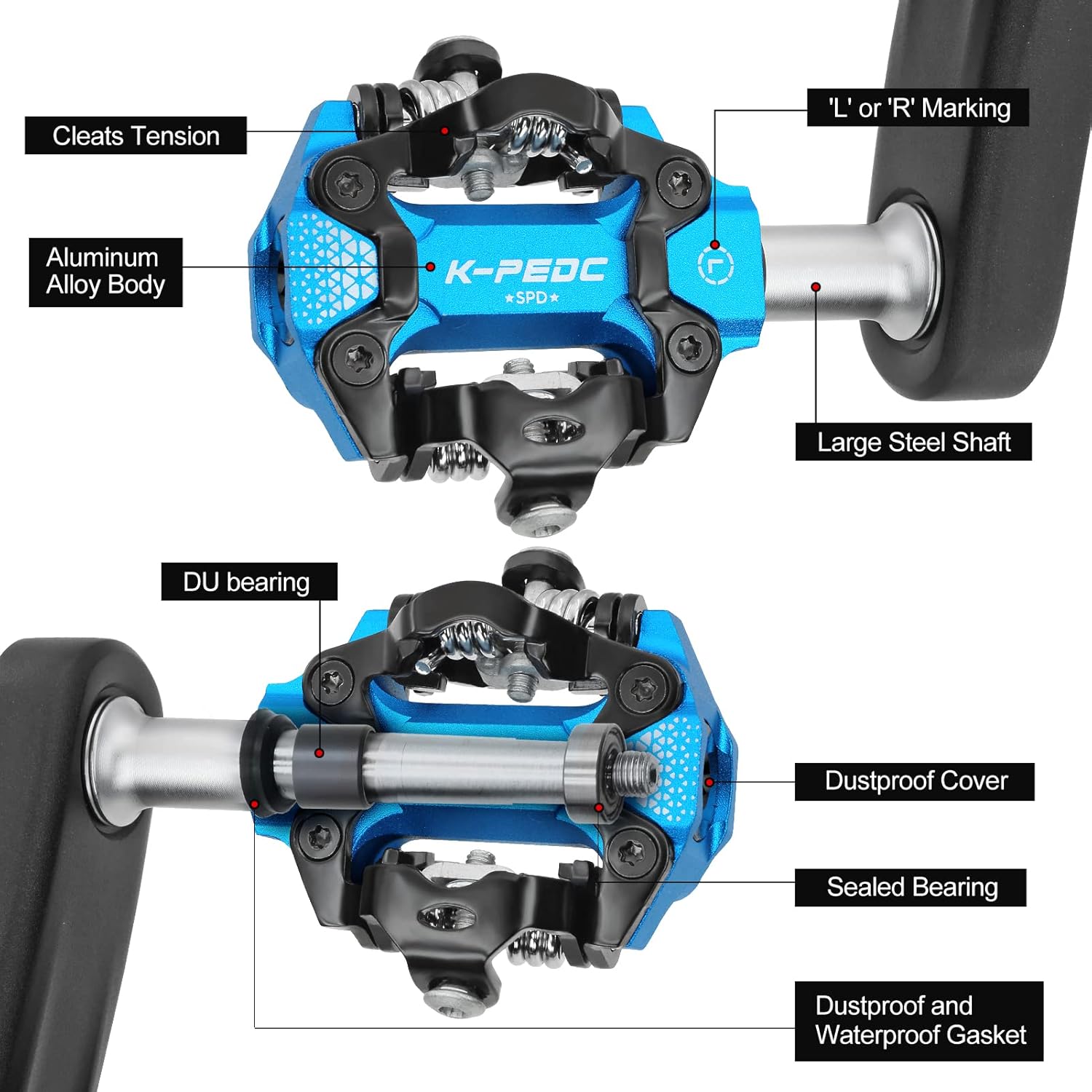 Compatible Clipless MTB Mountain Bike Pedal Dual Sided Lightweight Aluminum 9/16″ Platform Bicycle Pedals with Cleats for Road