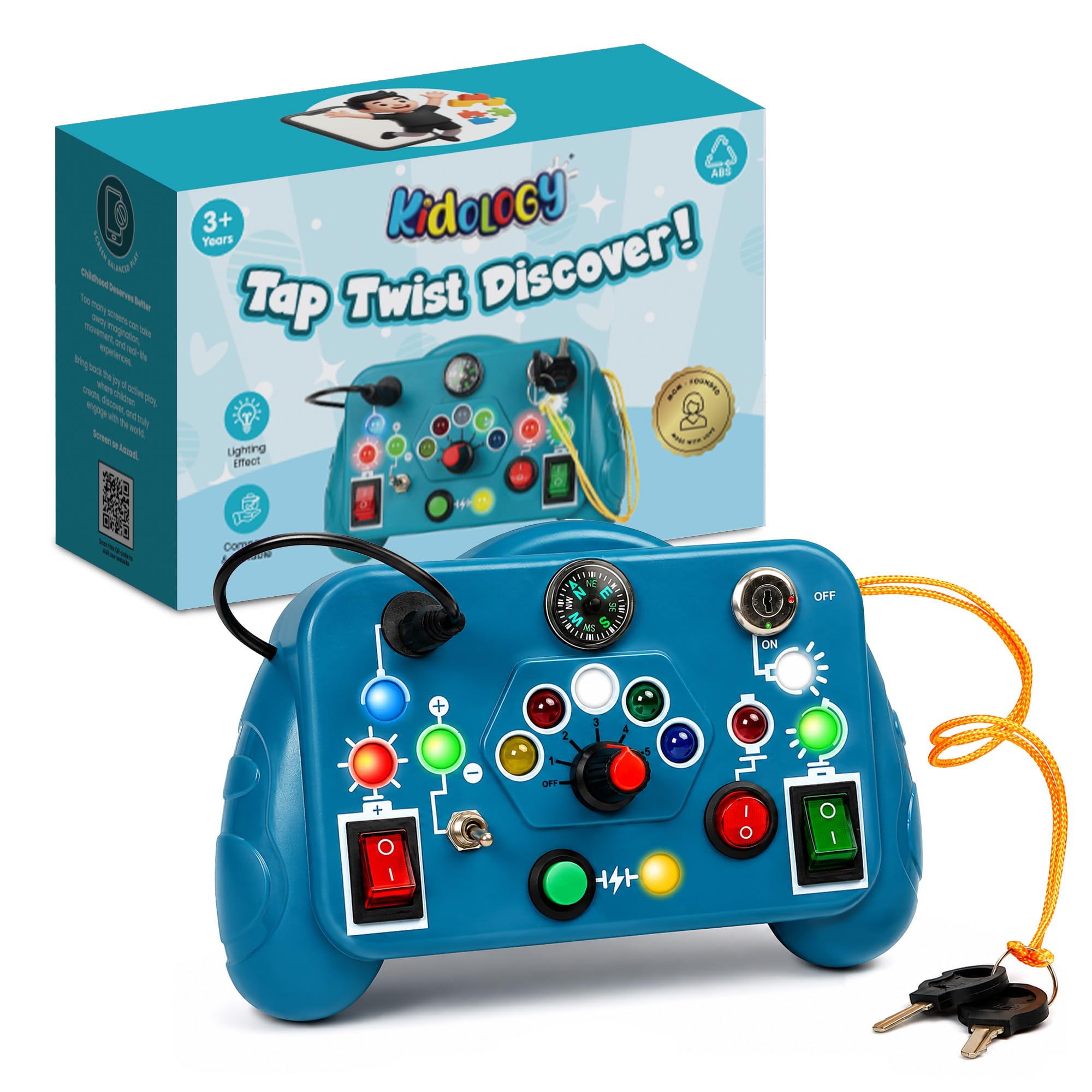 Kidology Stuff Toddler Busy Board Switch Light Game Sensory & Educational Gaming Console Travel-Friendly Activity Toy With Soft Lighting For Hand-Eye Coordination & Brain Development, Blue-image-10