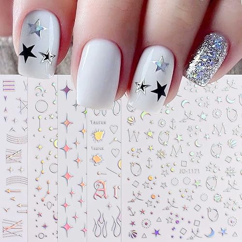 Miniatura 1 de JMEOWIO 8 hojas de calcomanías de aurora calcomanías autoadhesivas para uñas holográficas luna estrella suministros de uñas decoración de decoración