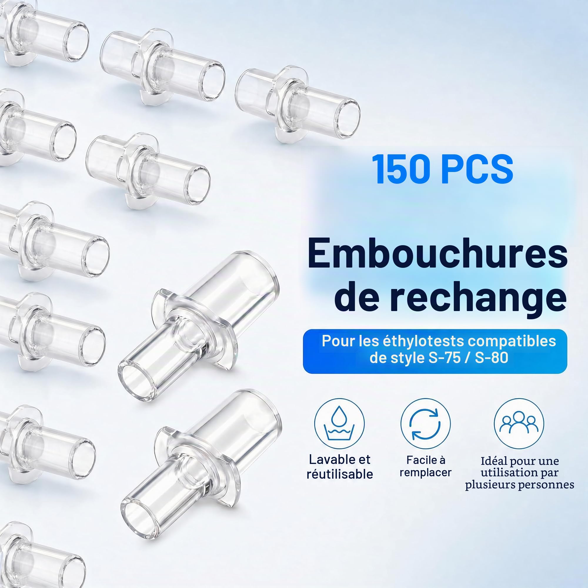 Lot de 150 embouts pour éthylotest AF*-33, ACE*A, Q, One Black, X, DA*7100, tubes de soufflage de rechange jetables, accessoires universels de haute précision, emballage individuel portable