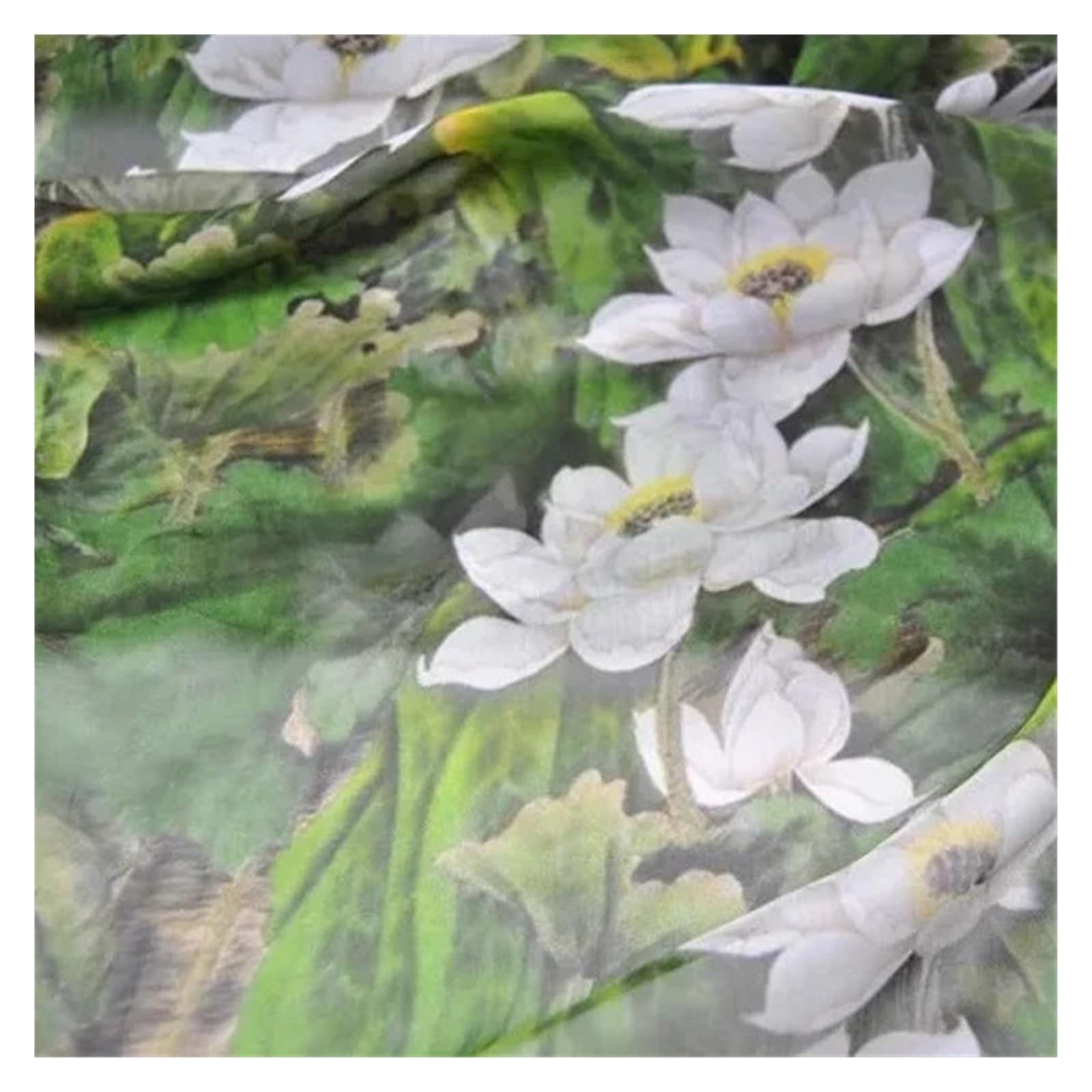 Tissu Jacquard Tissu En Mousseline De Soie Lotus Blanc Avec Motif Vert