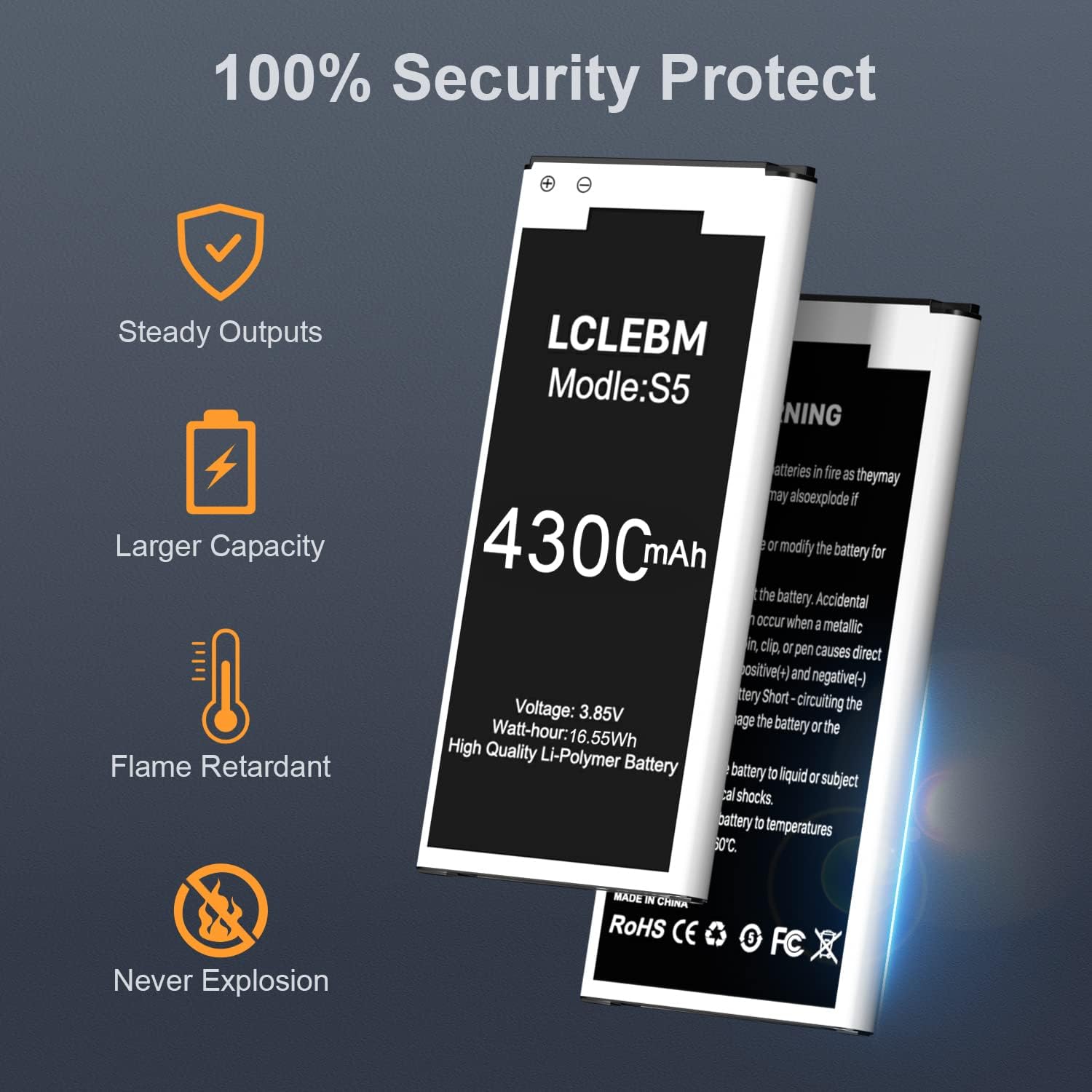 Galaxy S5 Battery | LCLEBM S5 Battery Lithium Polymer Replacement Battery for Samsung Galaxy S5 G900A G900P G900V G900T G900F G900H G900R4 I9600 Galaxy S5 Battery Replacement : Cell Phones & Accessories