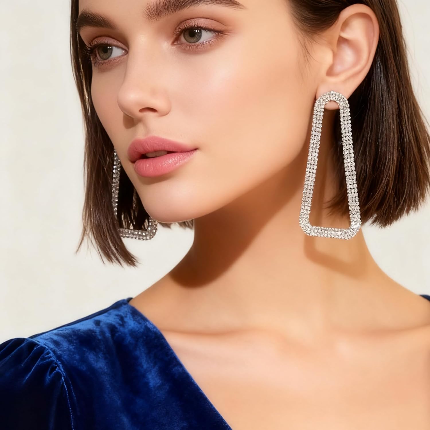 Rhinestone Earrings Dangling for Women Sparkly Silver Dangle Earrings Girls Long Chandelier Earrings Tassel Lightweight Ear Studs Cubic Zirconia (KE001S-W) - Image 5