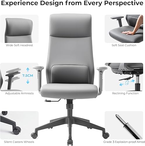 Miniatura 6 de EUREKA ERGONOMIC Valen - Silla de escritorio de cuero, silla de oficina de respaldo alto, silla de oficina de piel sintética de microfibra con