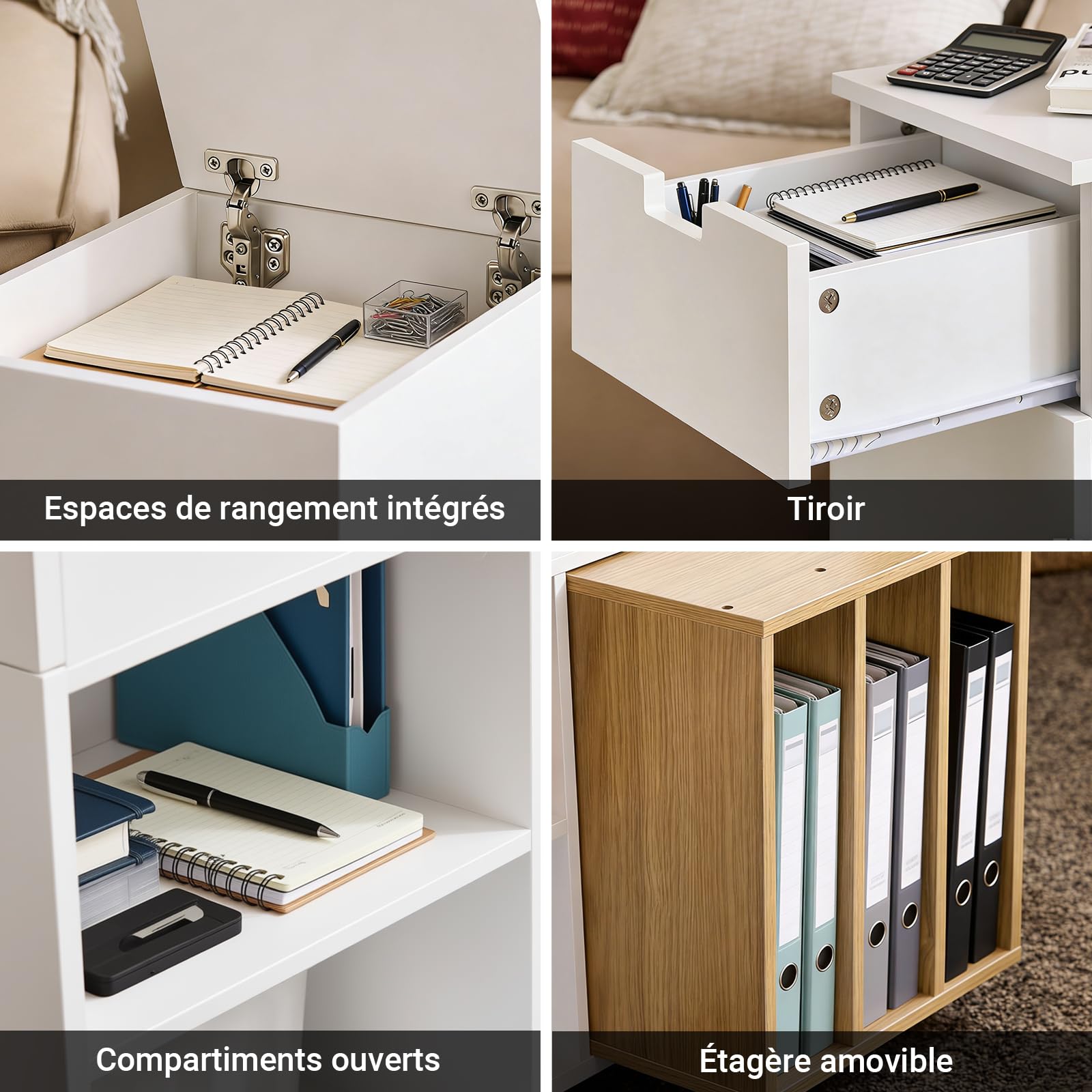 SoBuy Caisson de Bureau à roulettes – Archivage Mobile et Support Imprimante, Armoire de Bureau avec Plateau Rabattable, Tiroir et Bibliothèque Amovible, Blanc, L30 x P61 x H70 cm, FBT134-W