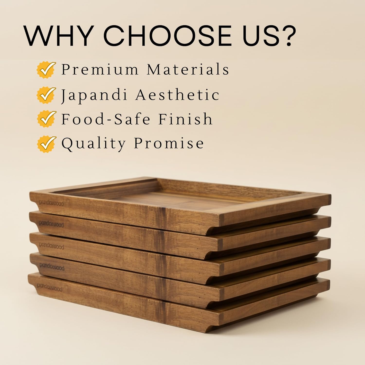 PANDAWOOD Wood Serving Tray with Handles - Large Acacia Wooden Tray for Coffee Table Ottoman Kitchen Counter - Decorative Food Tray Serving Platter - Rectangle Dinner Tray 15.7"x11"