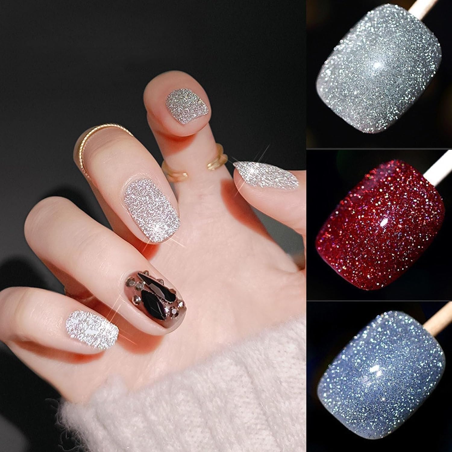 High Density Glitter Nail Gel Polish 12 Colors, 2024 New High Density Glitter Nail Polish, Reflective Gel Nail Polish, Holographic Glitter Nail Polish Manicure (12 Colors, 5cm)