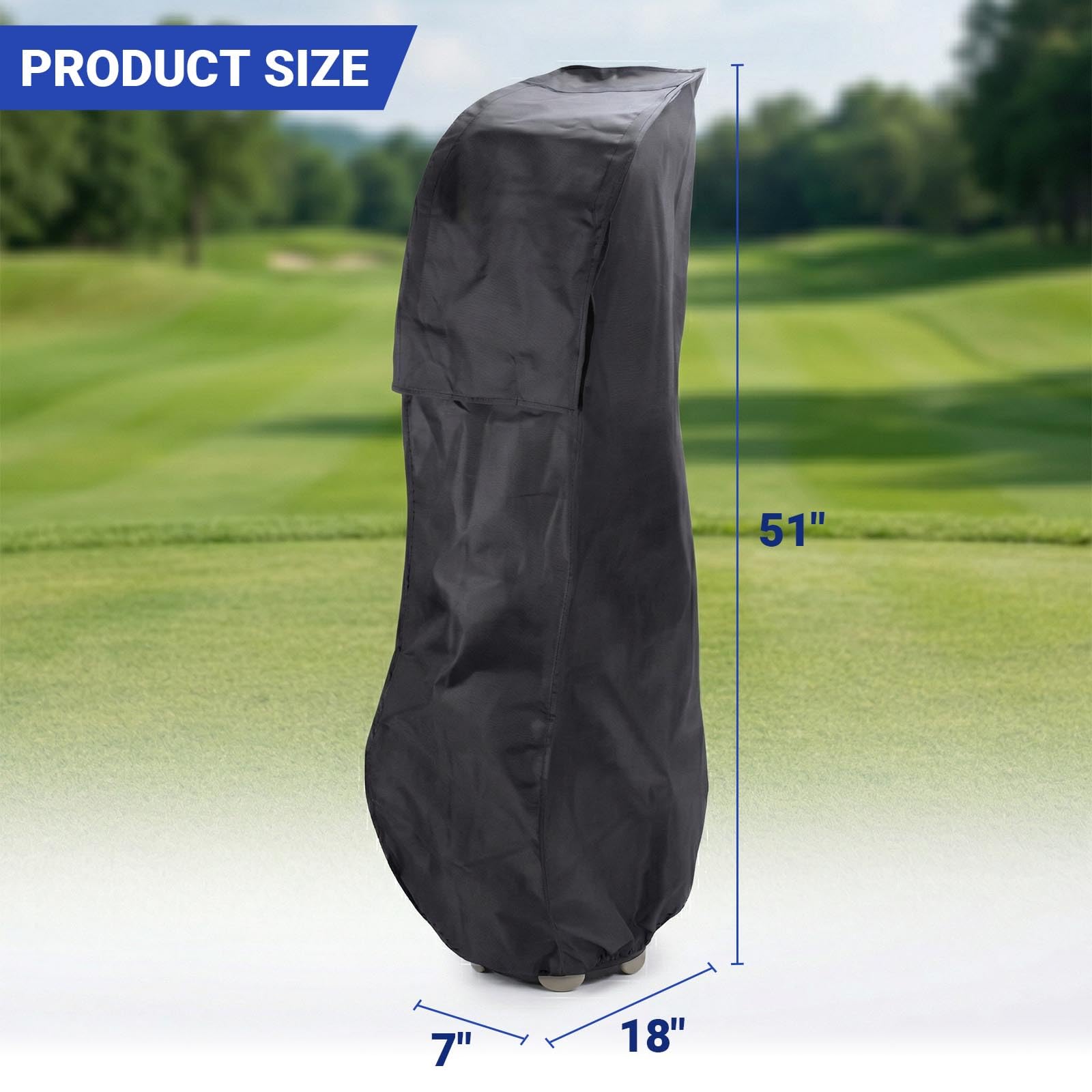 Funda de protección contra la lluvia para bolsa de golf, bolsa de golf al aire libre, abrigo impermeable para golfista, 51 x 18 x 7 pulgadas (negro)