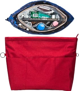 バッグインバッグ インナーバッグ 軽量 トートバッグ ショルダーバッグ 12個のポケット ジッパー付き 35cm*25.5cm*11cm レッド