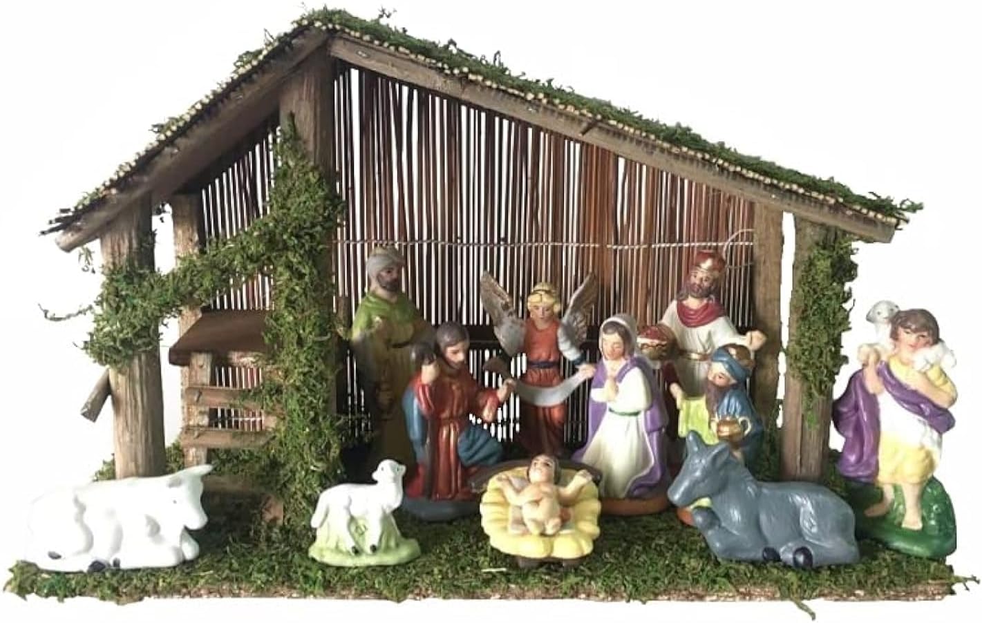 Rocky Mountain Goods 11 Piece Porcelain Nativity Set with Stable - 2”-5” Porcelain Figurines with 16” x 11 Stable - Nativity Set for Christmas Indoor - Jesus, Mary, Joseph, 3 Wisemen, Angel