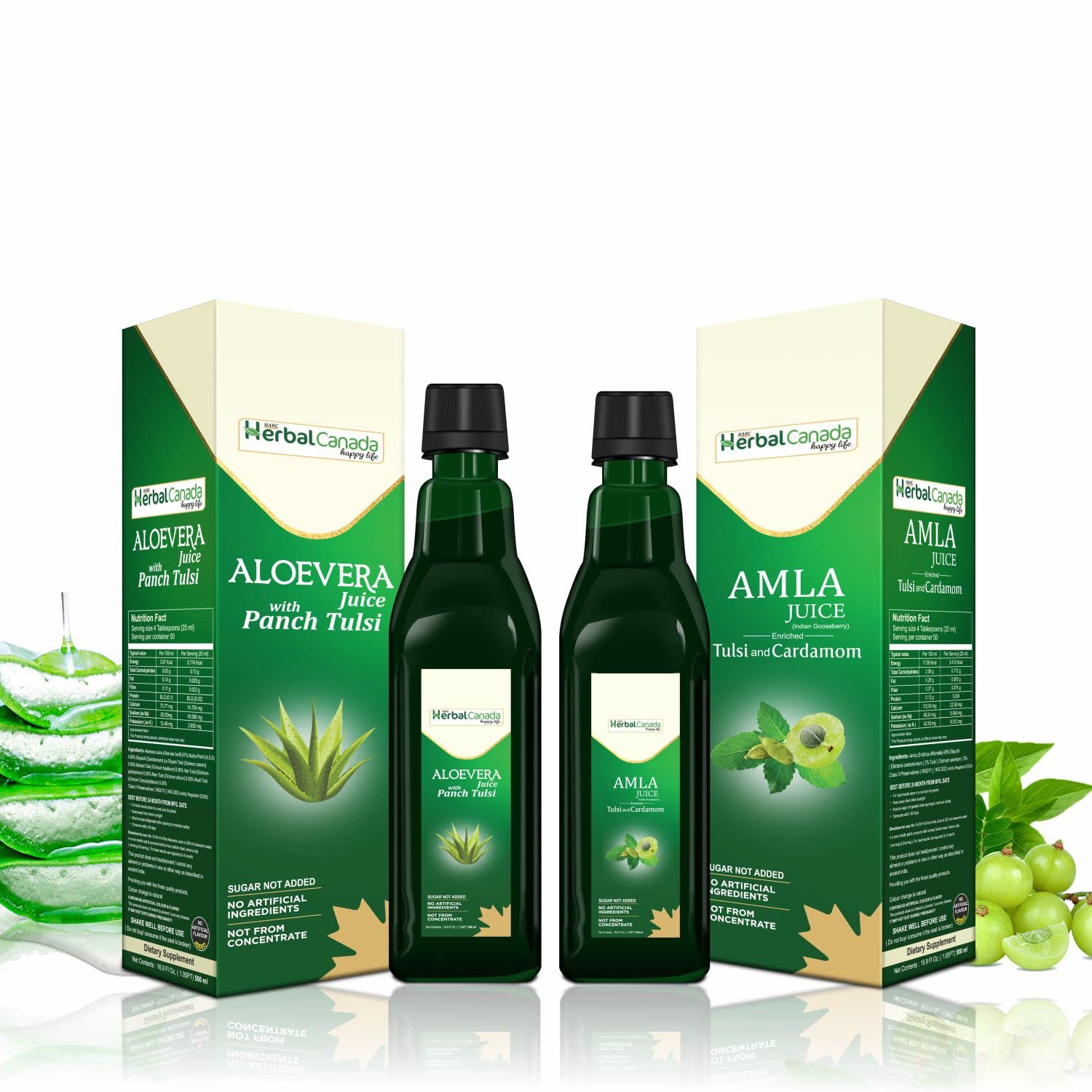 Harc Herbal Canada Aleo Vera Juice + Amla Juice | 100% Ayurvedic | 500ml Combo Pack of 2-image-41