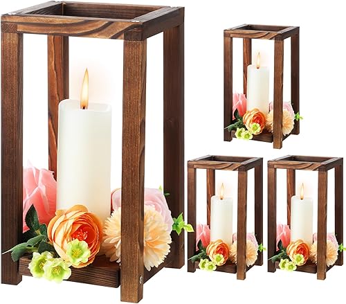 Geetery 4 portavelas decorativos de madera para boda, centro de mesa, decoración de mesa de boda, decoración de mesa de boda, granero de campo,