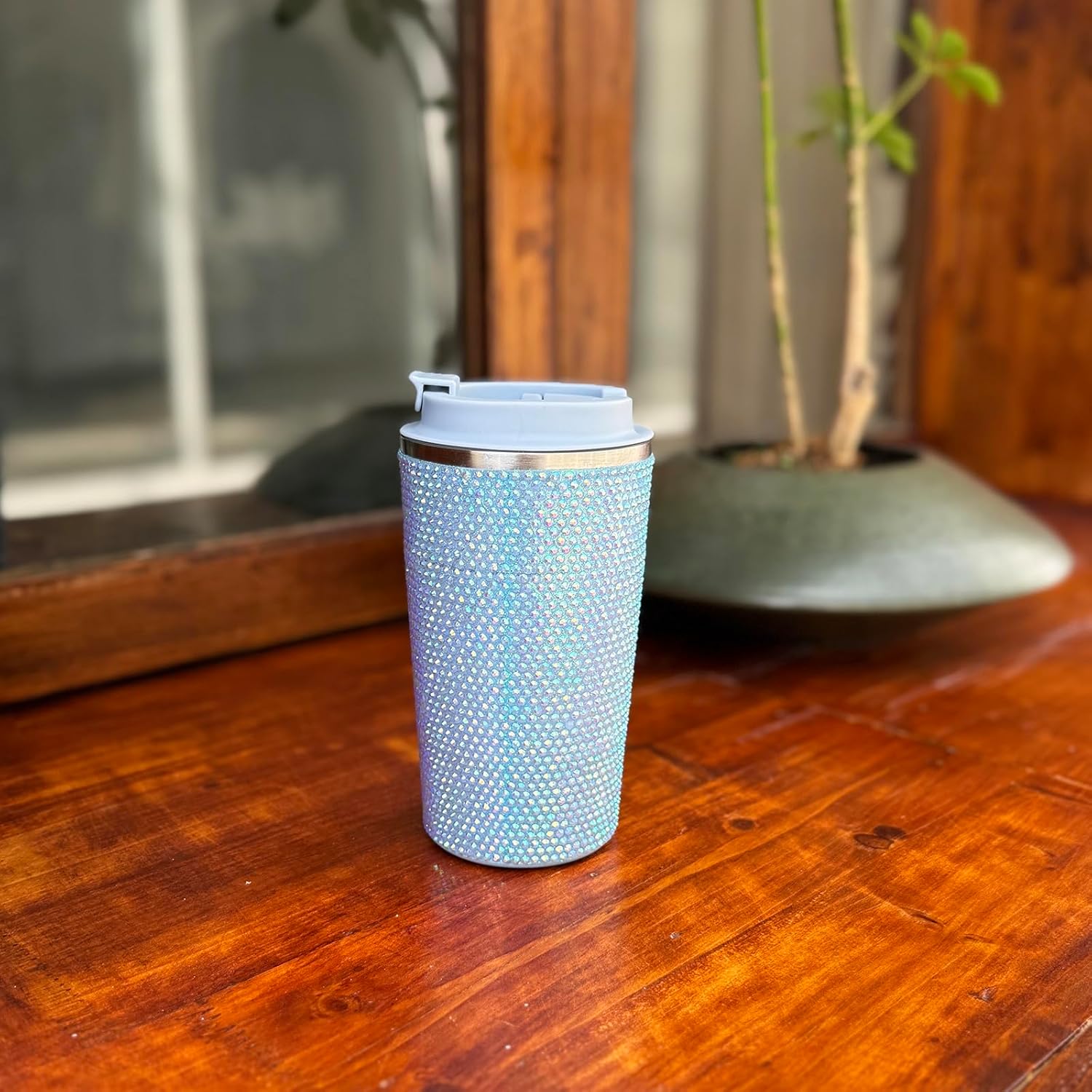 17oz Rhinestone Insulated Coffee Mug with Leak Proof Lid Stainless Steel Vacuum Bling Travel Coffee Mug Studded Diamond Sparkly Coffee Tumbler Cup Reusable Portable To Go Mugs (Aquamarine) - Image 5