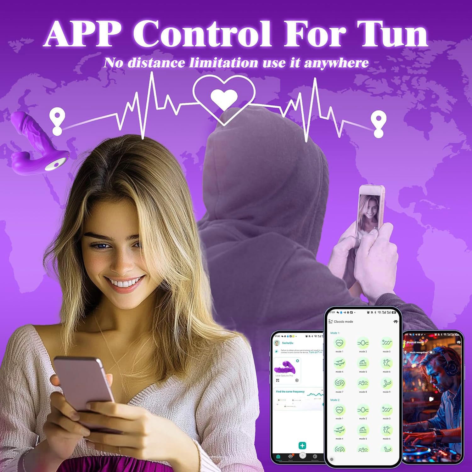 Vibratoreper Donna professionale Sex Toys, 3 in 1 succhia clitoride per donna,10×10 Modalità vibratore Sexytoysys Donna, Controllo tramite APP Sexy toys vibratoreper Dónnà clotoride